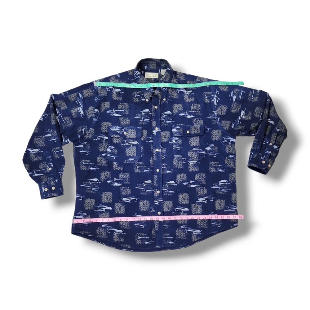 Crossings Thick Flannel Button Up Fishing Tackle Long Sleeve Blue Shirt Men's XL - Picture 4 of 9
